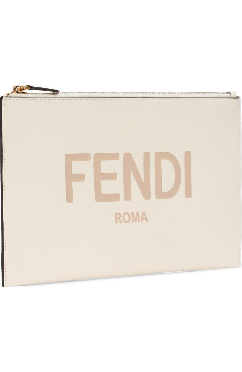 Fendi Logo Zip Leather Pouch, Alternate, color,