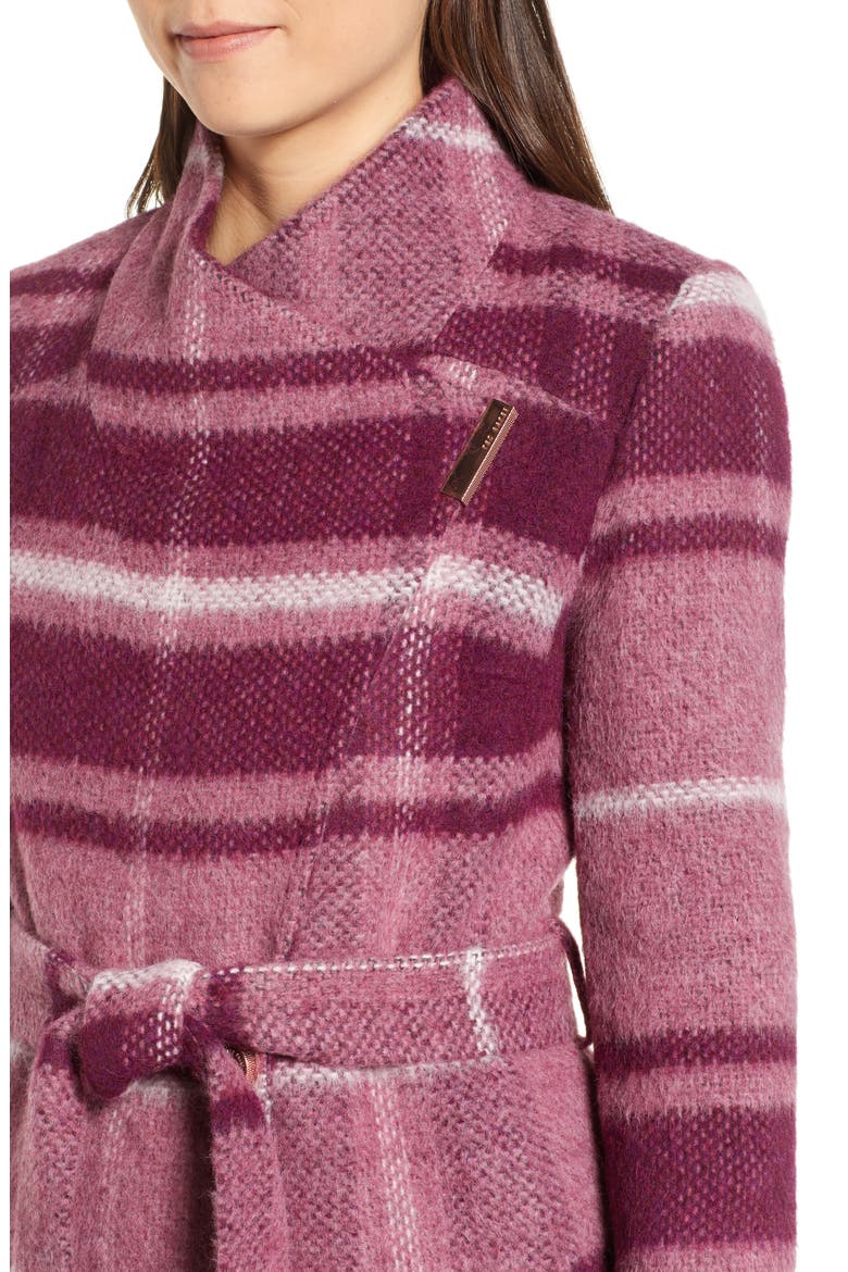 Check Wrap Coat, Alternate, color, MAROON