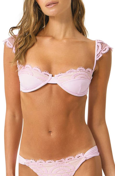 Gia Underwire Lace Trim Cap Sleeve Bikini Top