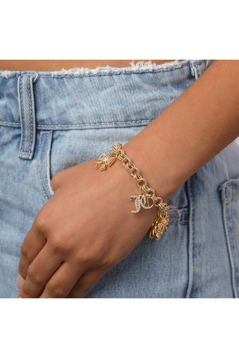 Gold-Tone Charm Bracelet with Bow and Pavé Details, Alternate, color, Gold