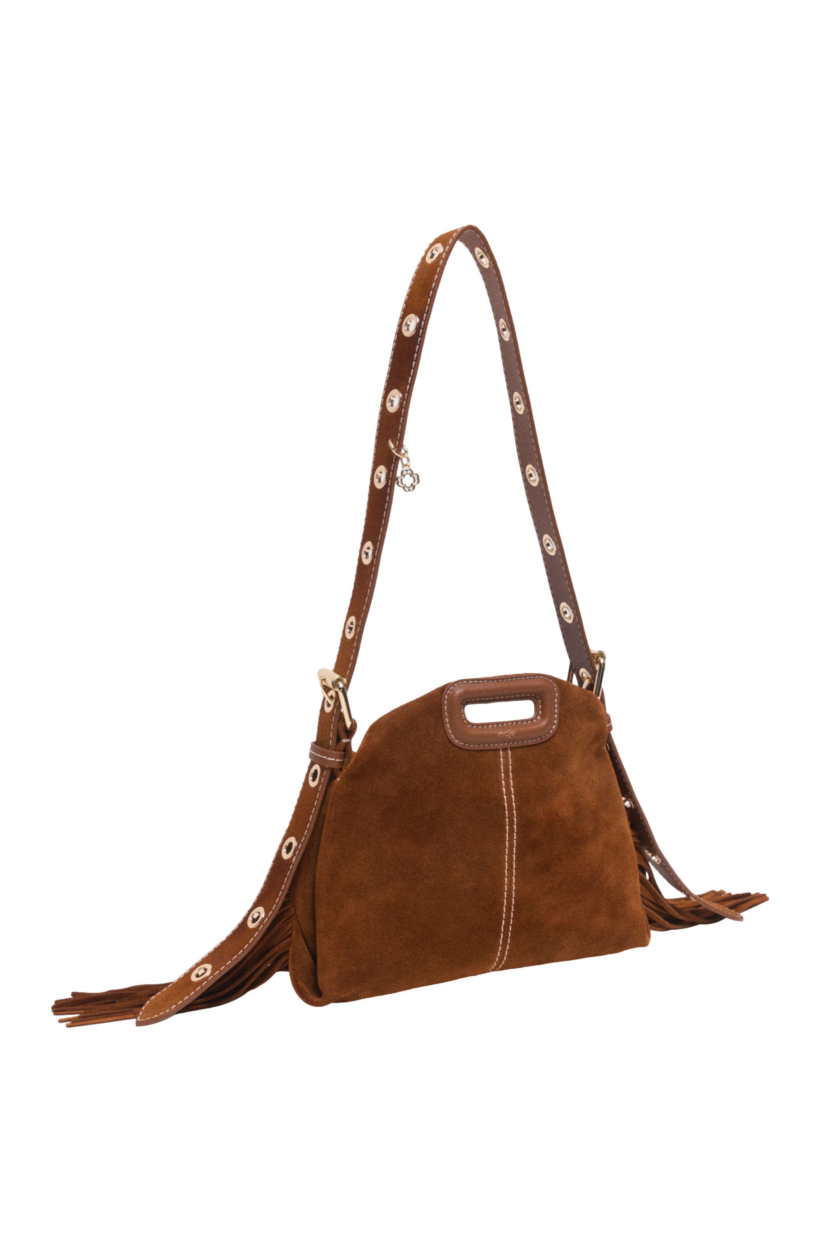 maje Topstitched suede Miss M Mini bag, Alternate, color, Brown