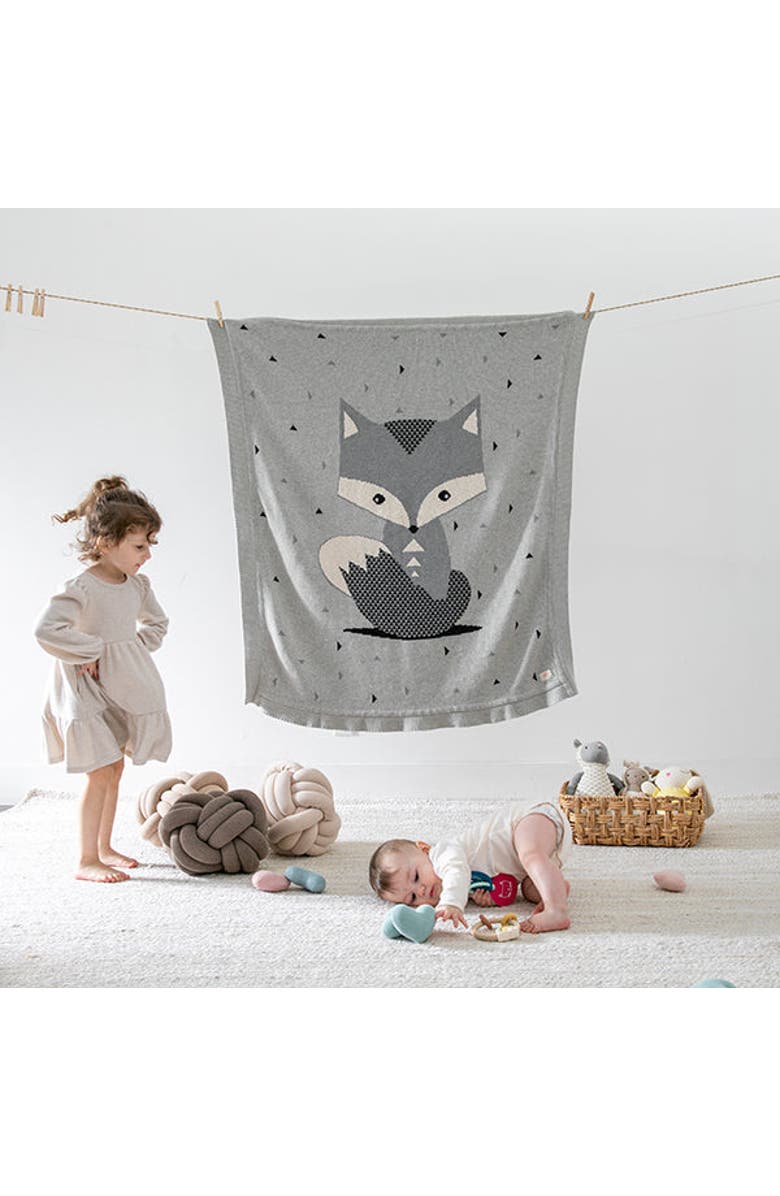 Pink Lemonade Foxy Baby Blanket, Main, color, Grey