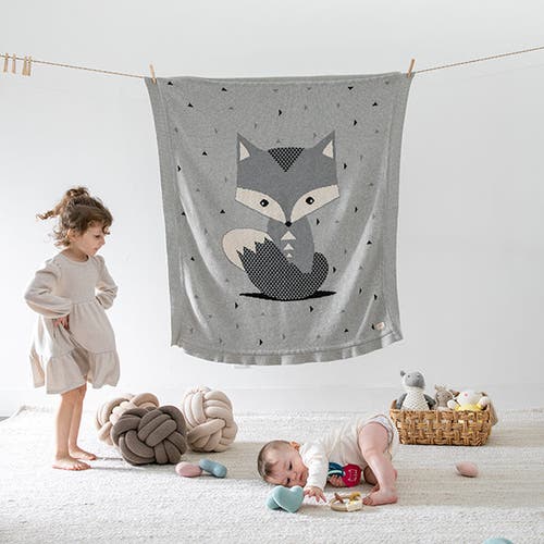 Pink Lemonade Foxy Baby Blanket In Gray