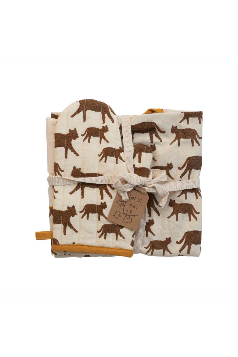 Cotton Child Apron with Jaguars, Main, color, Brown