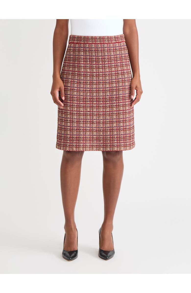 Misook Plaid Multi-Stitch Straight Skirt, Main, color, Red/Brown/Blue