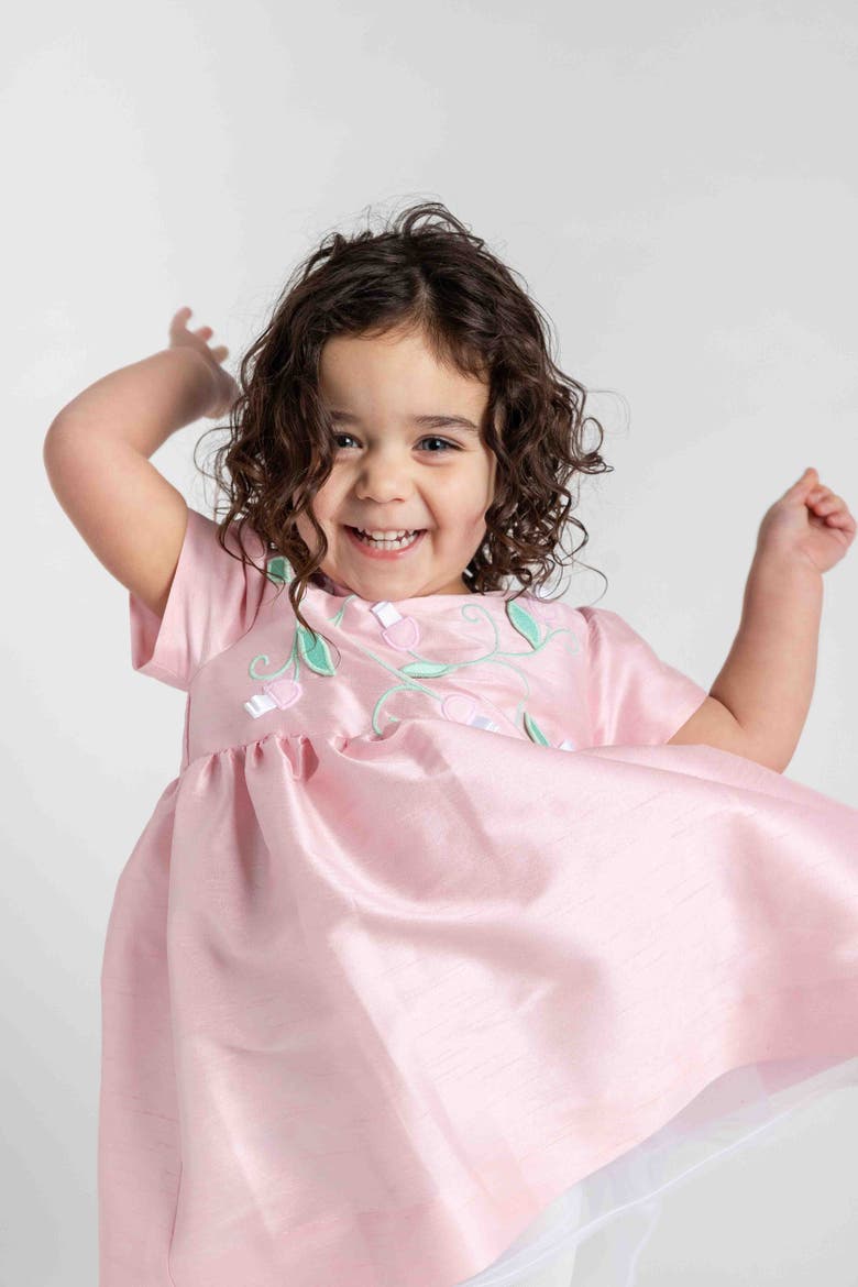 Dupioni Dress With Flower Vines, Alternate, color, Pink