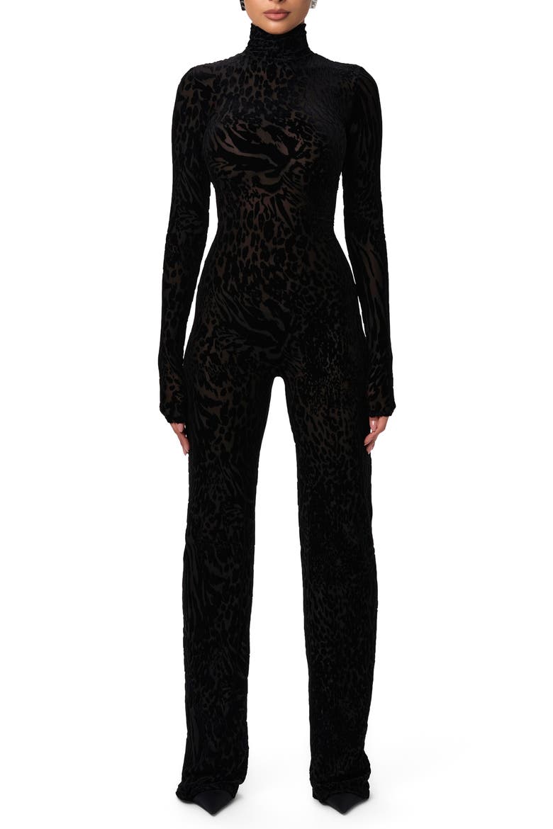 Burnout Long Sleeve Jumpsuit, Main, color, BLACK