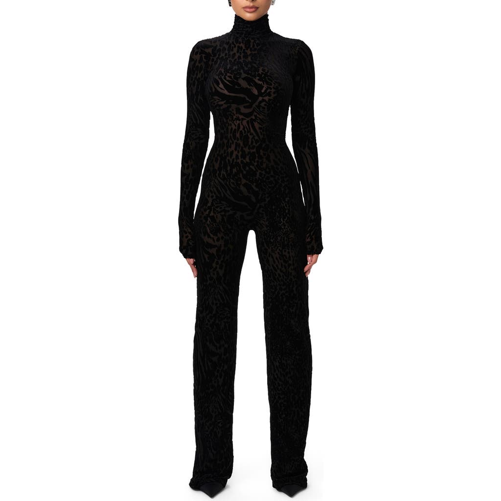 Naked Wardrobe Burnout Long Sleeve Jumpsuit In Black