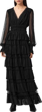 AllSaints Xantara Long Sleeve Tiered Dress