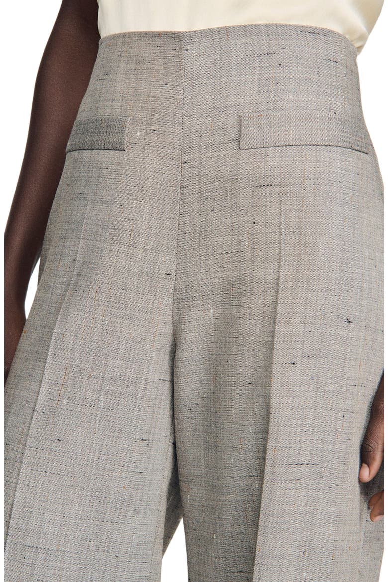 Wide-leg check wool trousers, Alternate, color, Greige