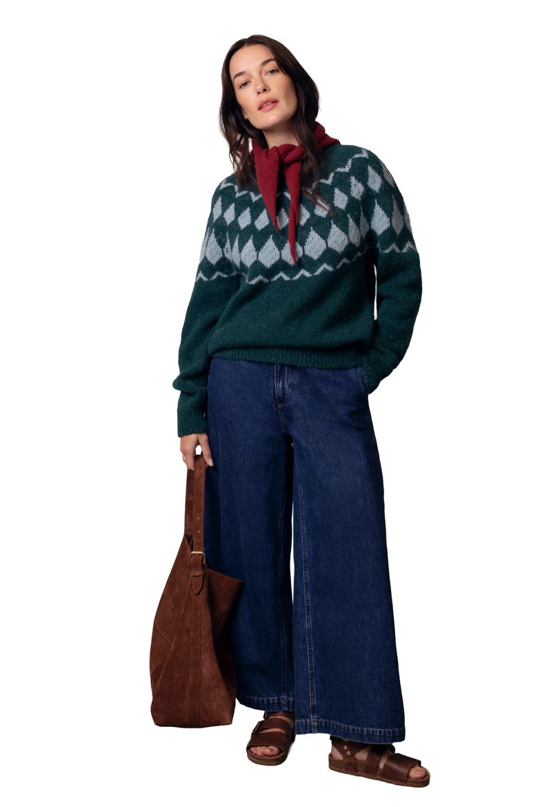 Lofty Diamond Yoke Sweater, Alternate, color, Bottle Green