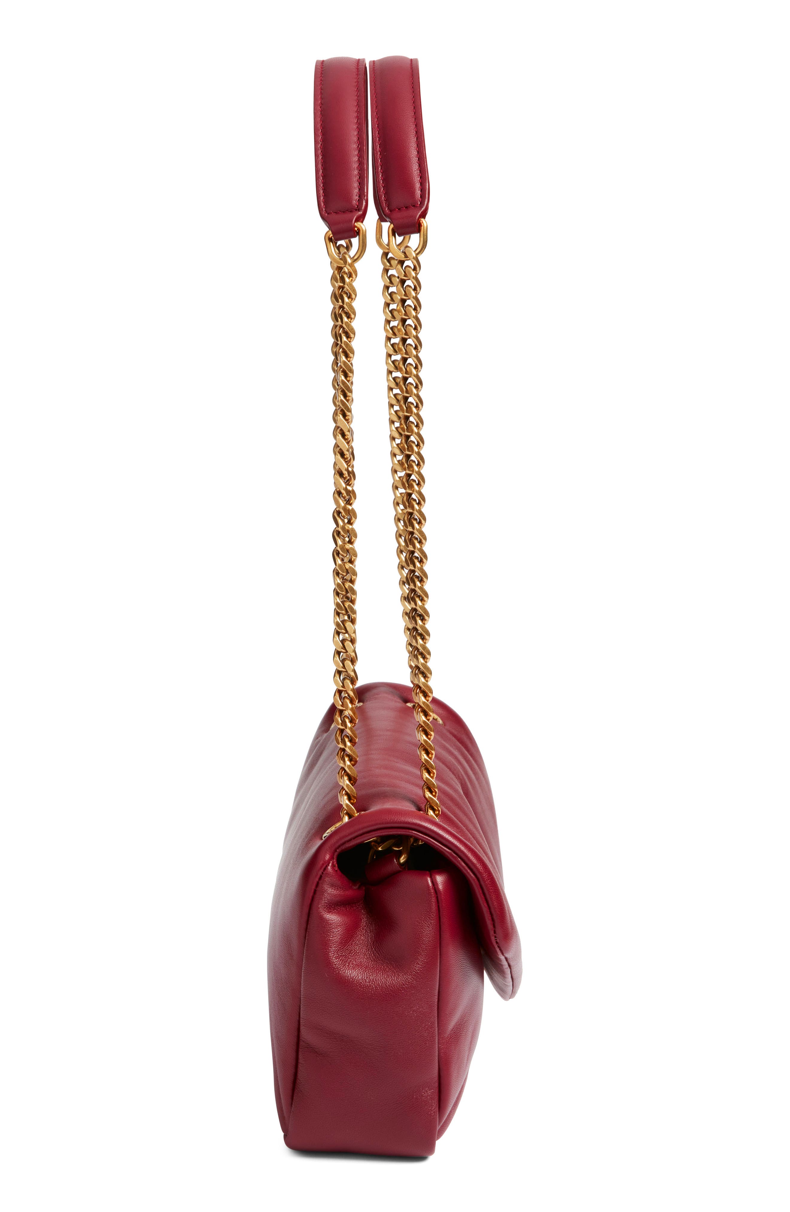 Saint Laurent Calypso Lambskin Leather Shoulder Bag, Alternate, color, Rouge Merlot