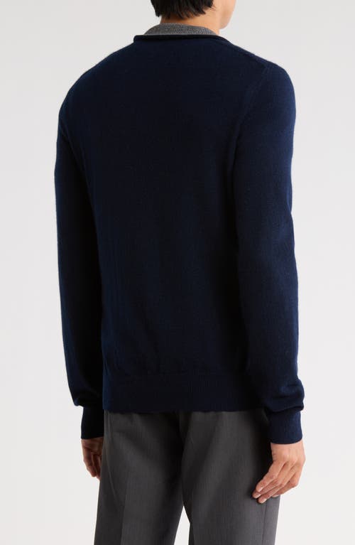 Amicale Jacquard Cashmere Quarter Zip Sweater In Blue