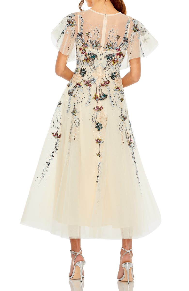 Mac Duggal Embellished Flutter Sleeve Midi Cocktail Dress, Alternate, color,