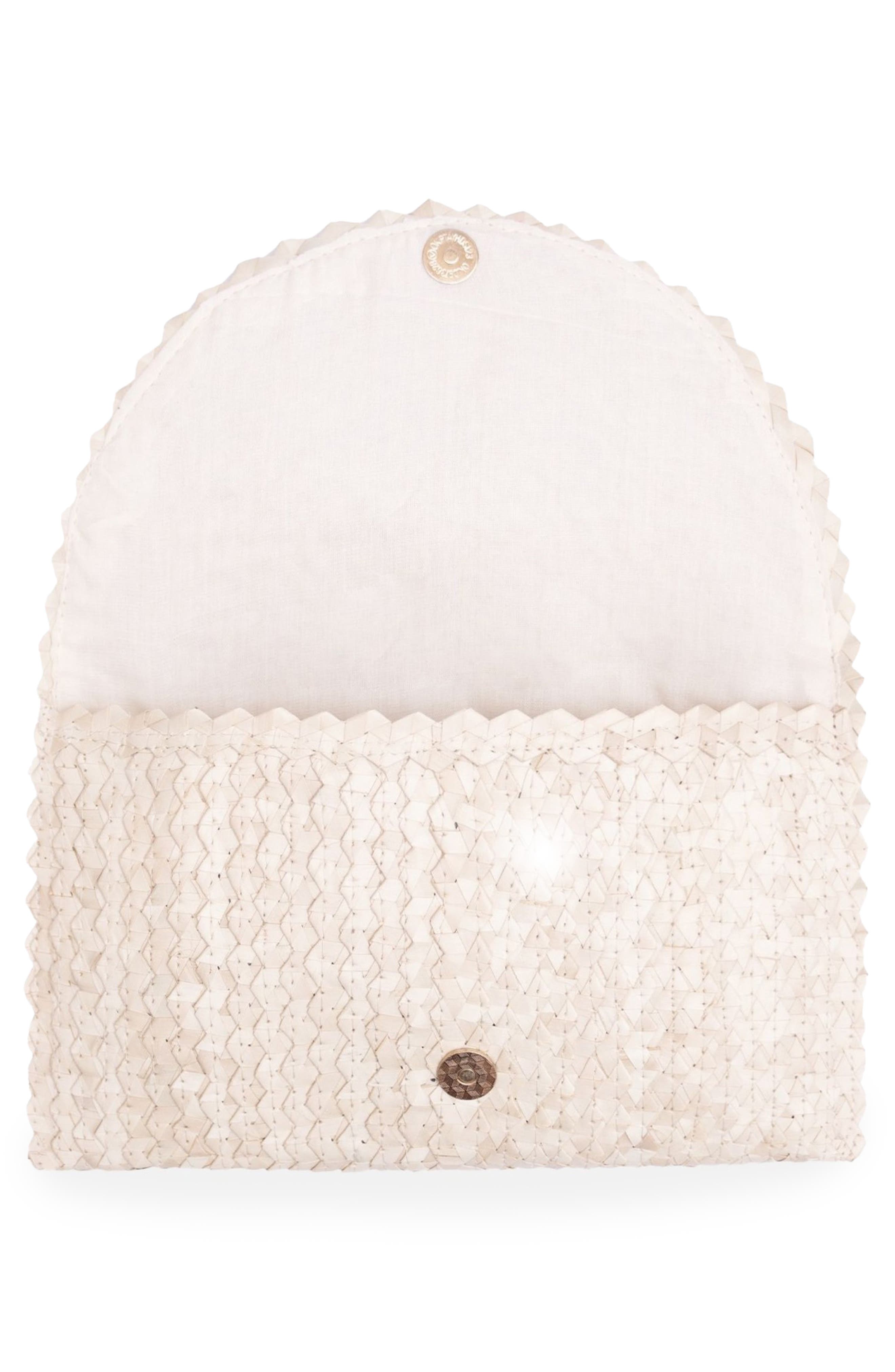 Coco Seashell Trim Raffia Clutch, Alternate, color, WHITE