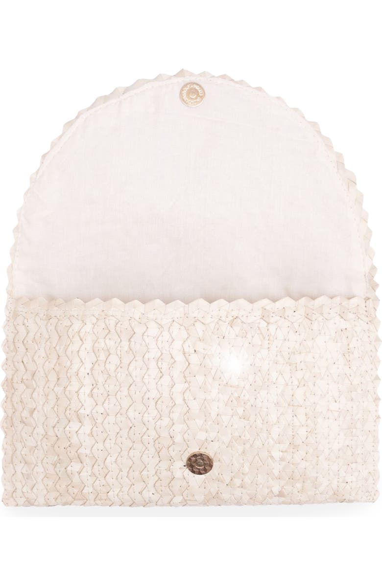 Jelavu Coco Seashell Trim Handwoven Raffia Clutch, Alternate, color, White