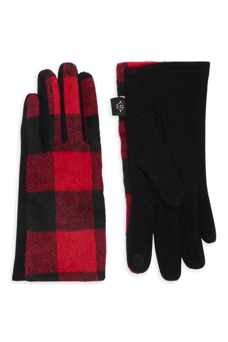 Buffalo Plaid Tech Gloves, Main, color, RED