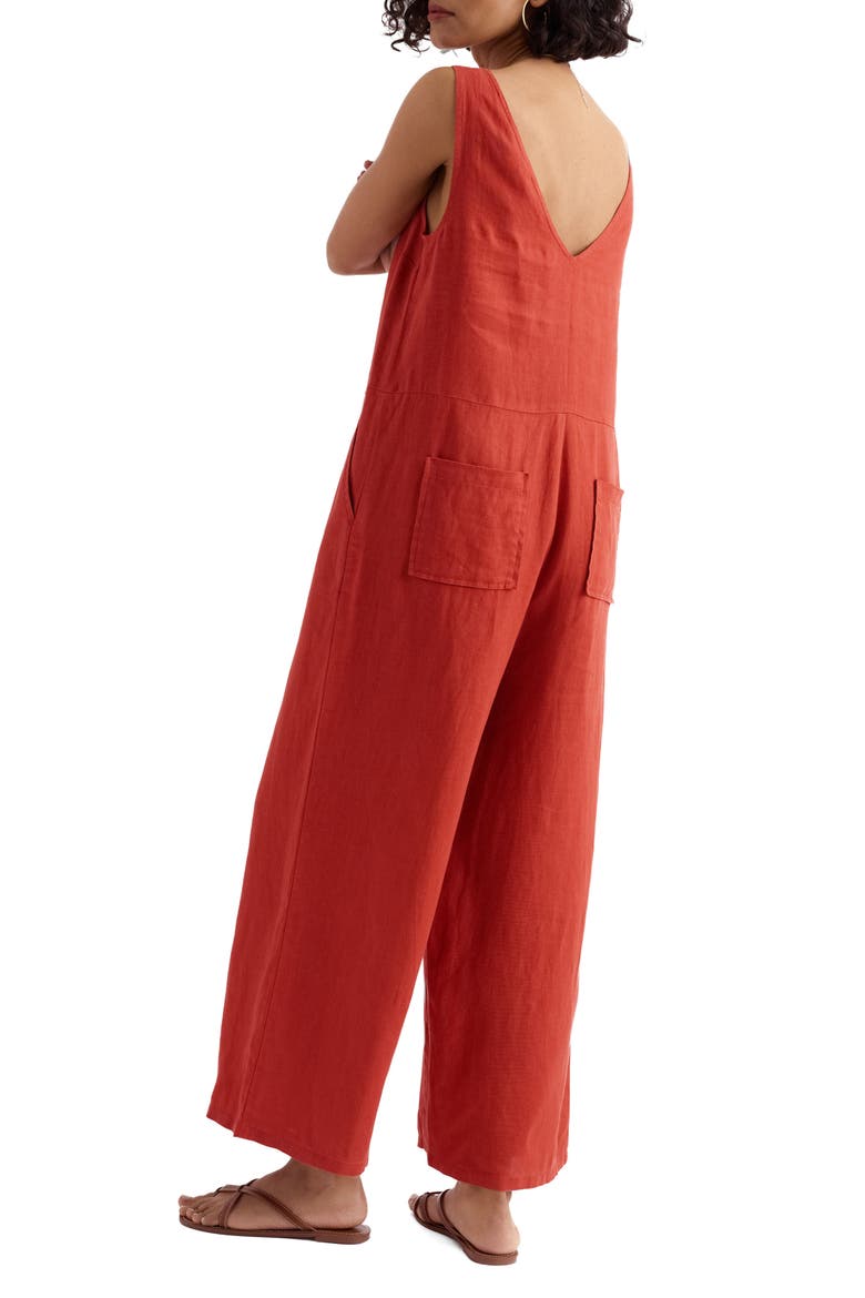 Salt Air Wide Leg Linen Jumpsuit, Alternate, color, CARNELIAN