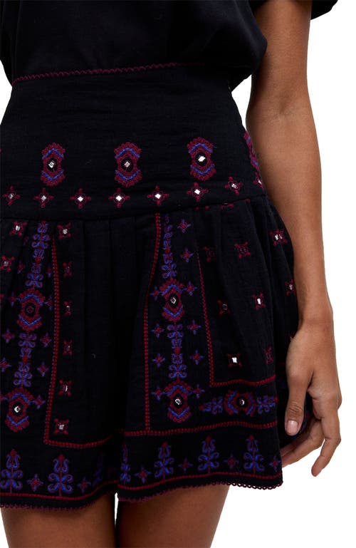 Raffya Issabel All Over Embroidered Mini Skirt In Black