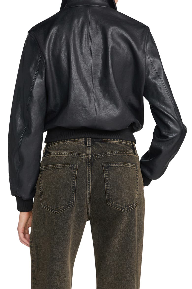 Ace Leather Bomber Jacket, Alternate, color, BLACK