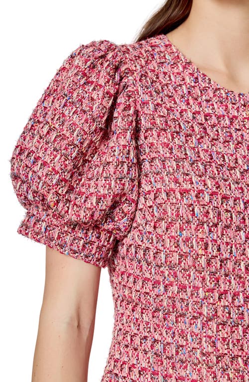 Endless Rose Puff Sleeve Tweed Minidress In Red