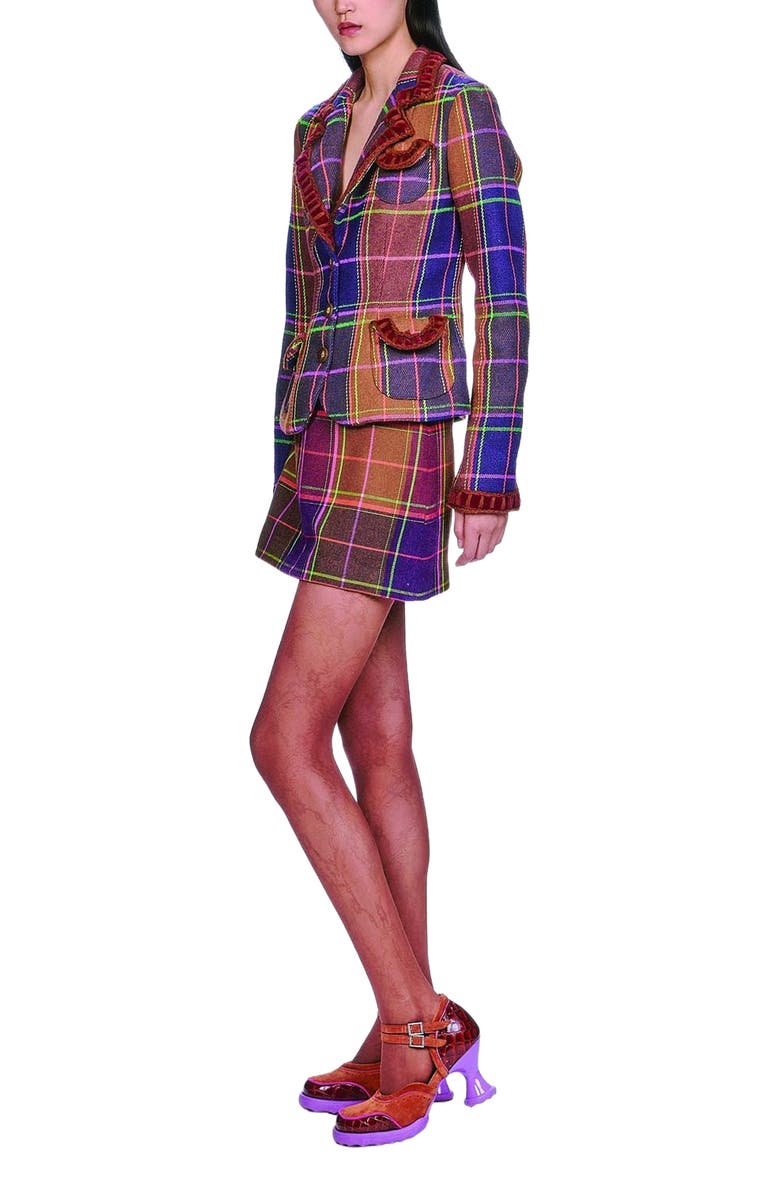 Anna Sui Caramel and Magenta Plaid Ribbon Jacket, Alternate, color,