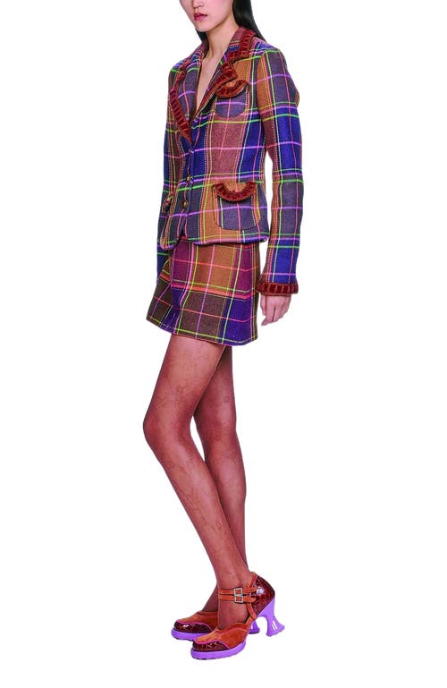 Anna Sui Caramel And Magenta Plaid Ribbon Jacket In Multi