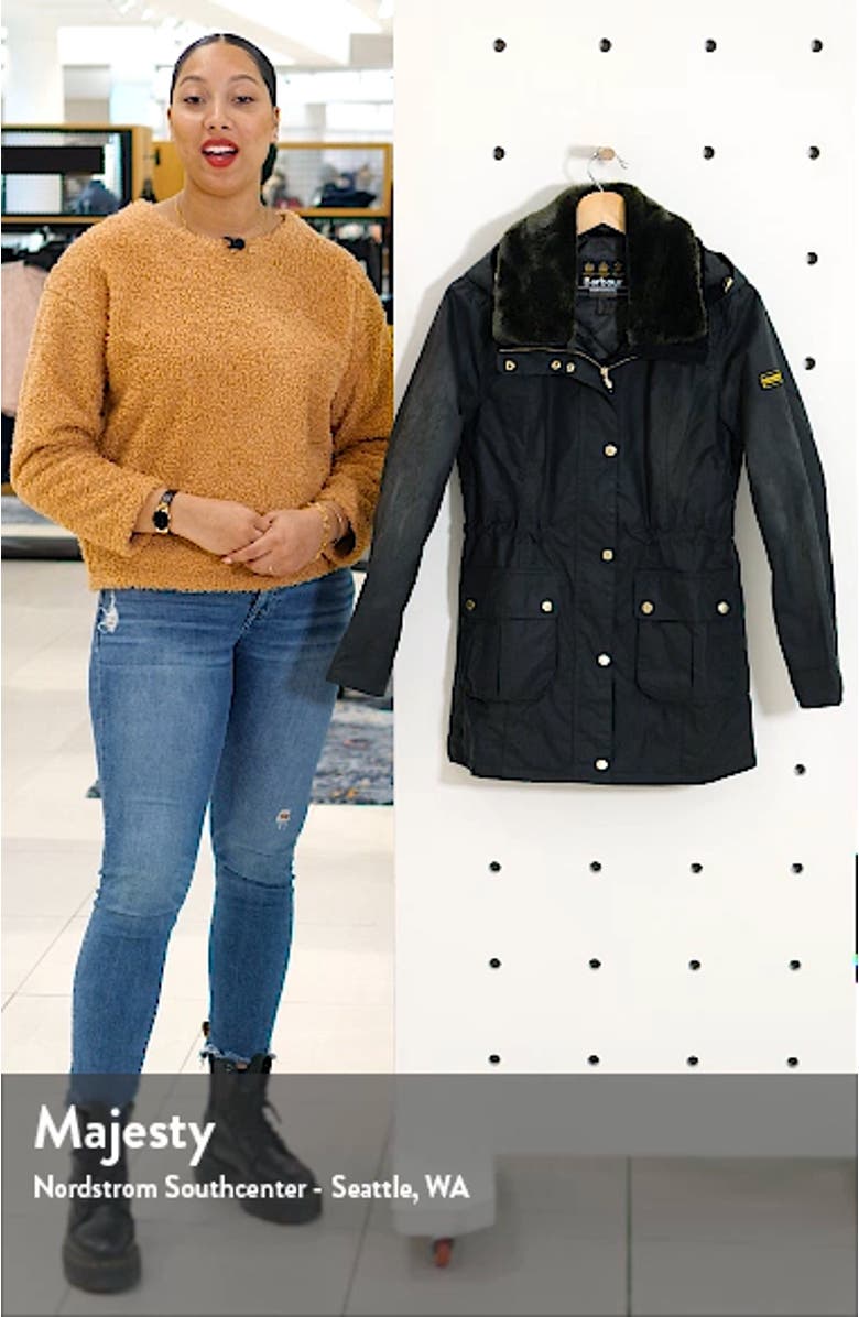 Barbour B.INTL Kirk Hooded Waxed Cotton Jacket with Faux Fur Trim, sales video thumbnail