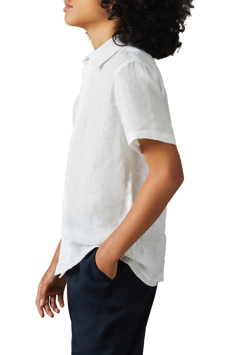 Reiss Kids' Holiday Sr. Short Sleeve Linen Button-Up Shirt, Alternate, color, White