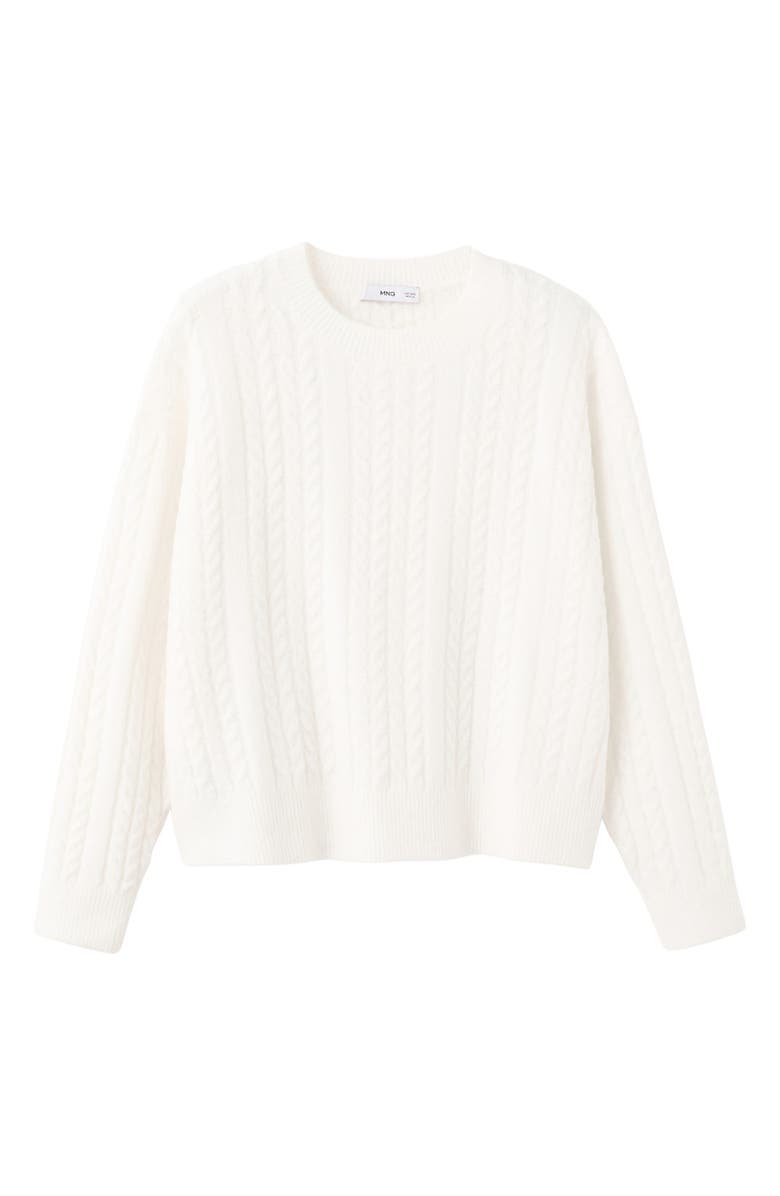 MANGO Cable Stitch Crewneck Sweater, Alternate, color, Ecru