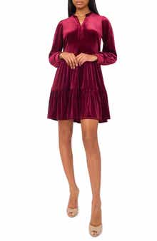 Halogen® Velvet Long Sleeve Tiered Minidress