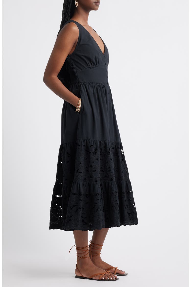 Lace Detail Sleeveless Cotton Dress, Alternate, color, BLACK