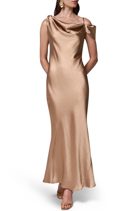 Asymmetric Shoulder Satin Gown