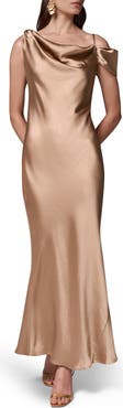 Donna Karan New York Asymmetric Shoulder Satin Gown