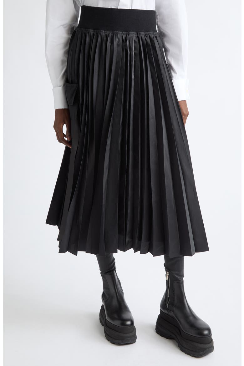 Pleated Cargo Midi Skirt, Main, color, BLACK