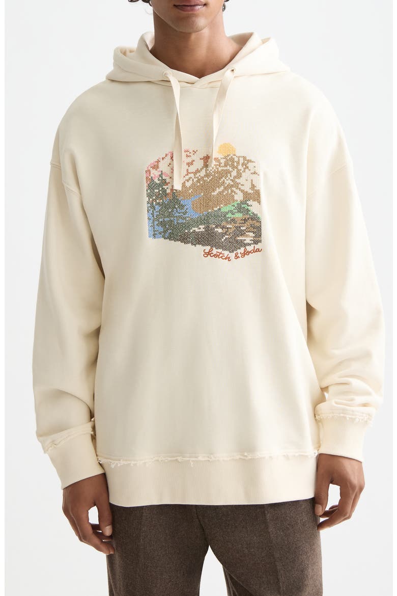 Loose Fit Embroidered Cotton Fleece Hoodie, Main, color, EGGNOG
