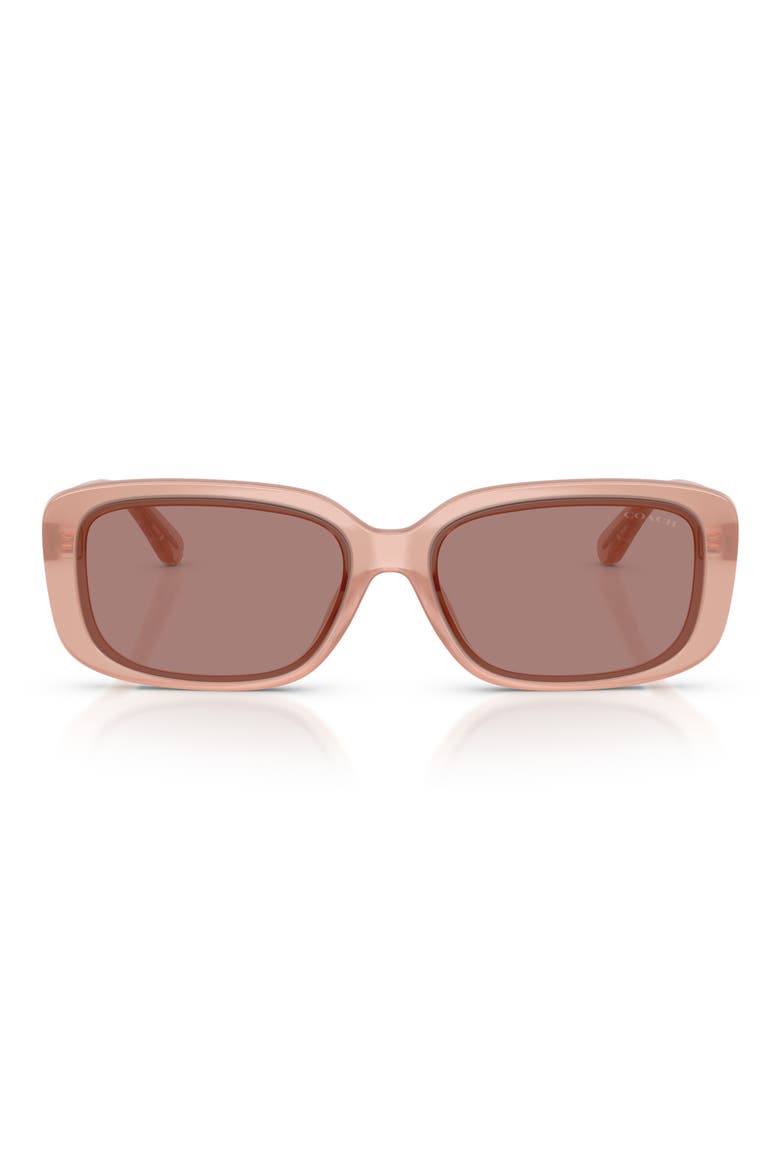 57mm Rectangular Sunglasses, Main, color, MILKY PINK / LIGHT BROWN SOLID