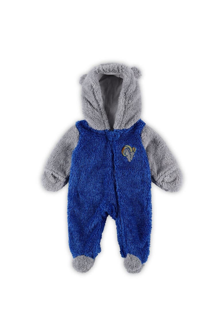 Newborn & Infant Royal/Gray Los Angeles Rams Game Nap Teddy Fleece Bunting Full-Zip Sleeper, Main, color, Royal