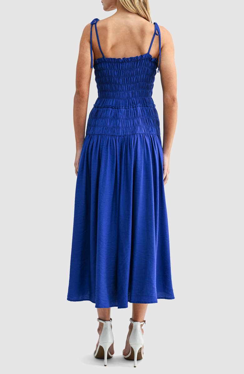 All in Favor Smocked Bodice Jersey Midi Dress, Alternate, color, Cobalt