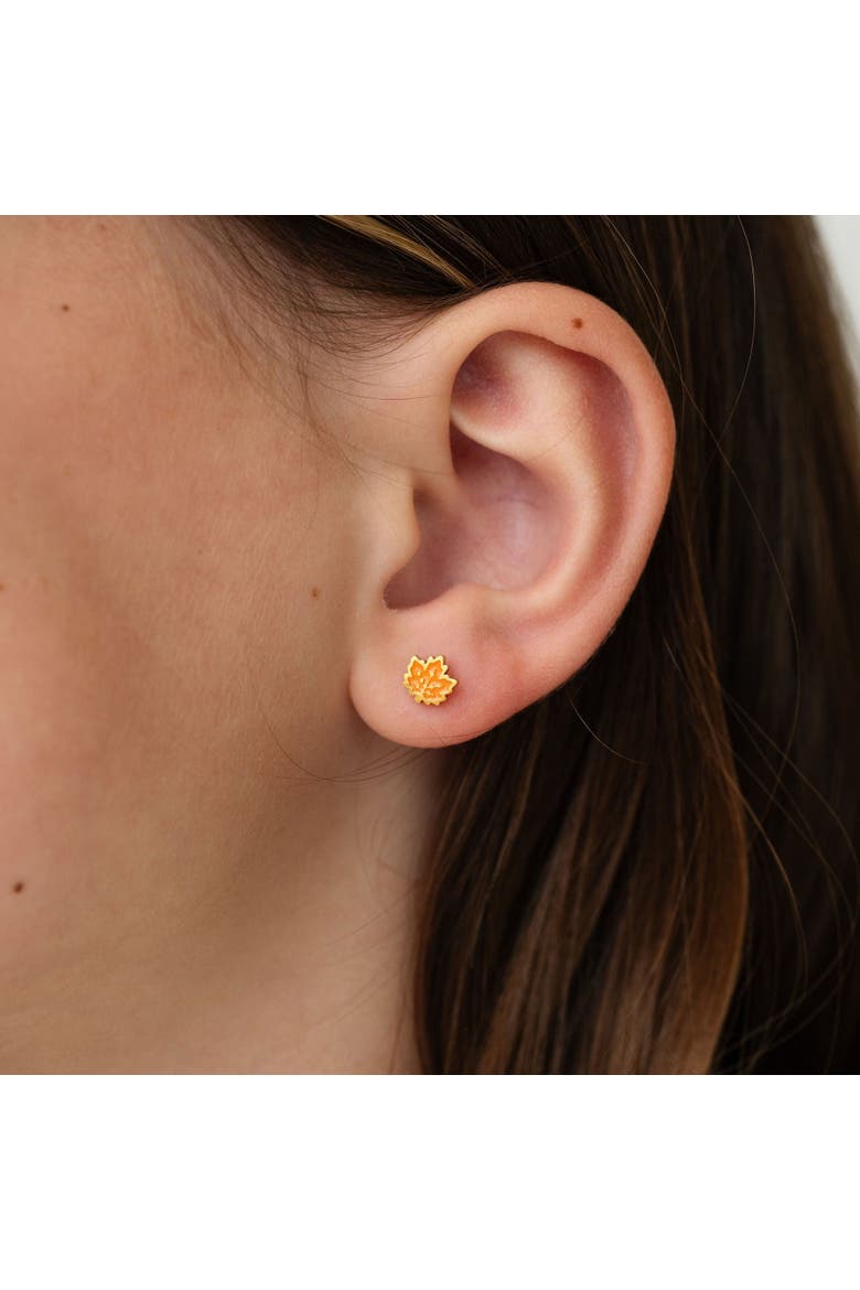 Leaf Hypoallergenic Flatback Stud Earrings, Alternate, color, Orange