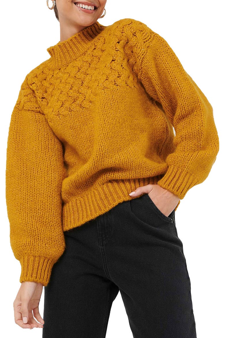 Cable Knit Mock Neck Sweater, Main, color, MUSTARD