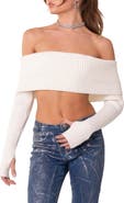 EDIKTED Astrea Foldover Off the Shoulder Crop Sweater