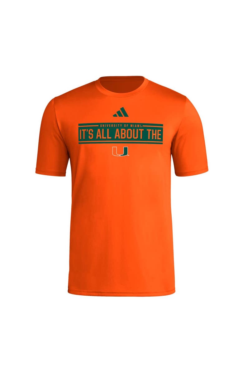 adidas Men's adidas  Orange Miami Hurricanes Locker Slogan Pre-Game T-Shirt, Alternate, color, Orange