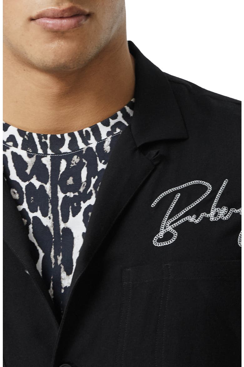Randall Logo Embroidered Short Sleeve Button-Up Camp Shirt, Alternate, color, BLACK