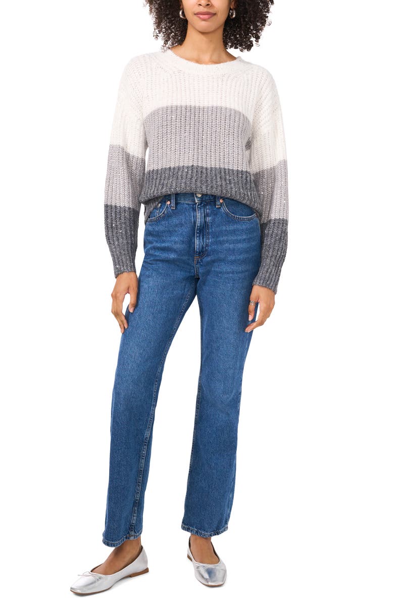 Vince Camuto Sequin Colorblock Stripe Sweater, Alternate, color, New Ivory