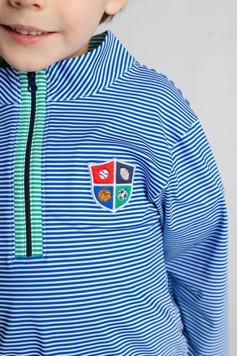 Stripe Performance Knit Half Zip With Sports Crest (Toddler, Little Kid, Big Kid)