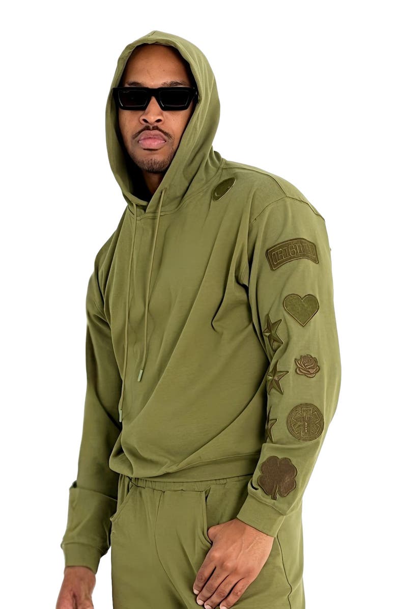 Dai Moda Menswear Patches Hoodie, Alternate, color, Army Green