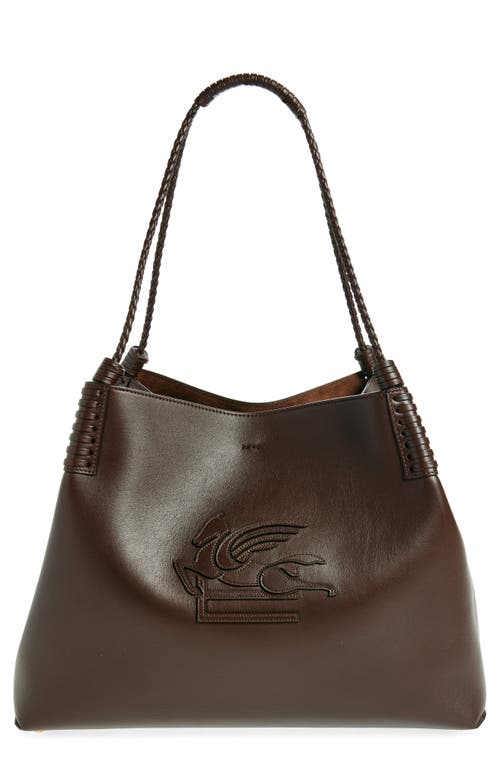 Etro Brown Leather Bag With Embroidered Logo In M0019 Brown 2
