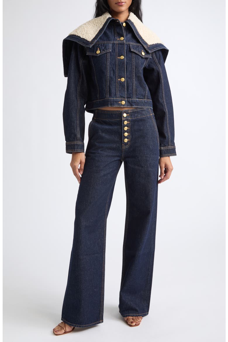 Sybil Faux Shearling Accent Denim Jacket, Alternate, color, TIGRIS
