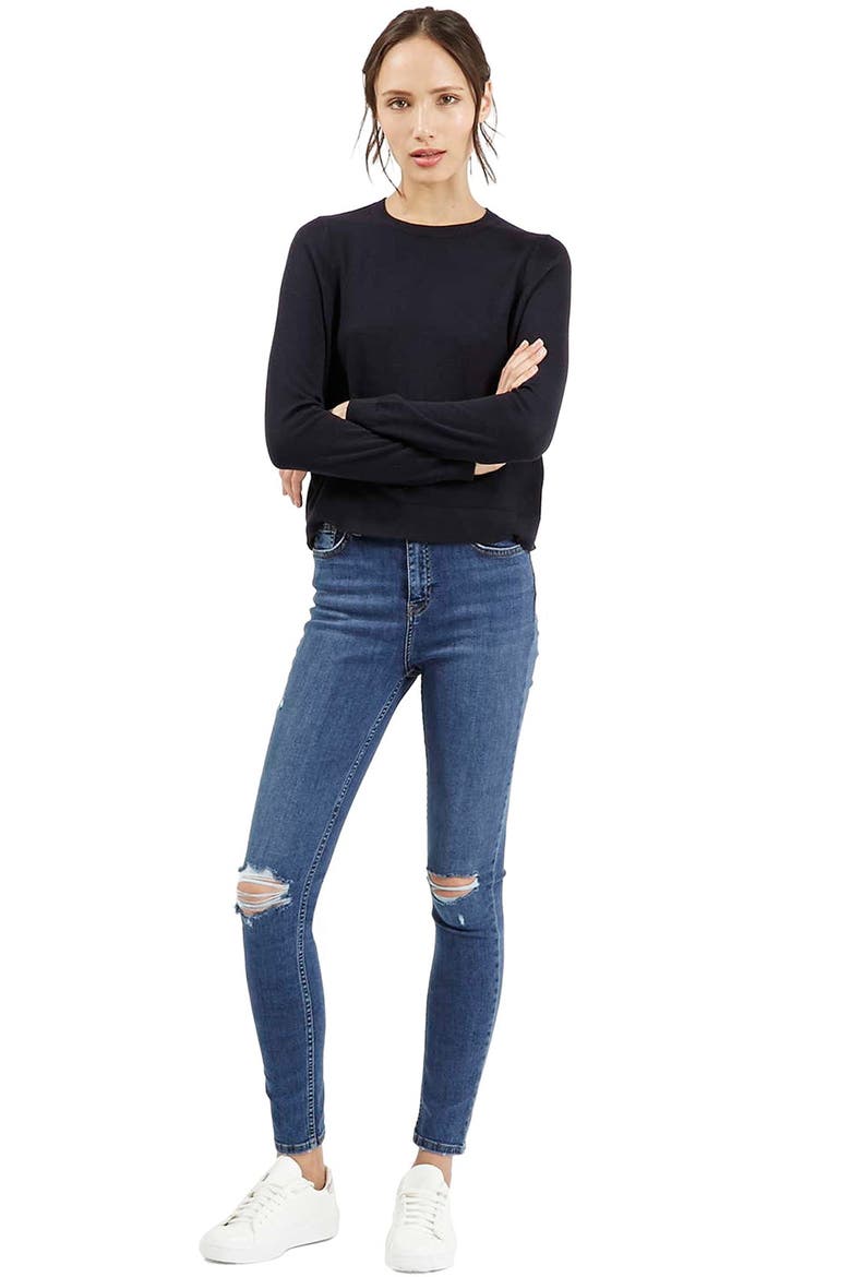 Jamie Ripped High Waist Ankle Skinny Jeans, Alternate, color, MID DENIM